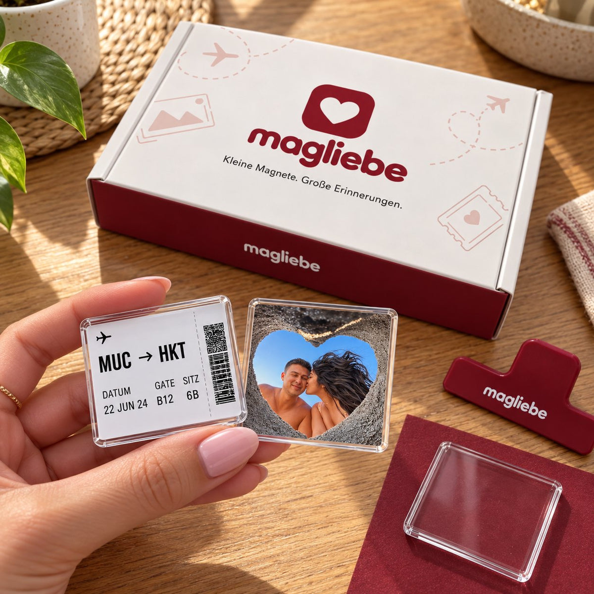 magliebe magnet kit box with two finished magnets and the squeegee